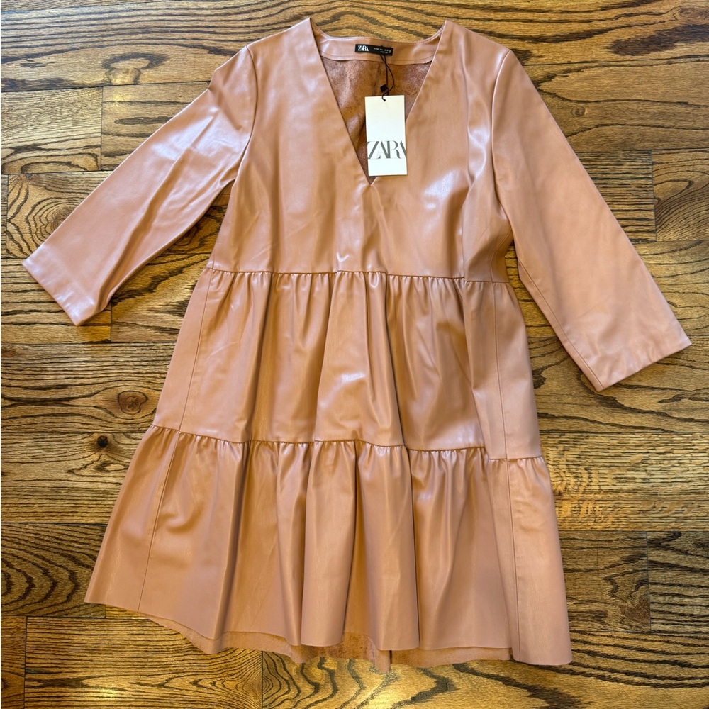 **NWT** Zara Women’s Faux Leather Dress - Brown - Medium